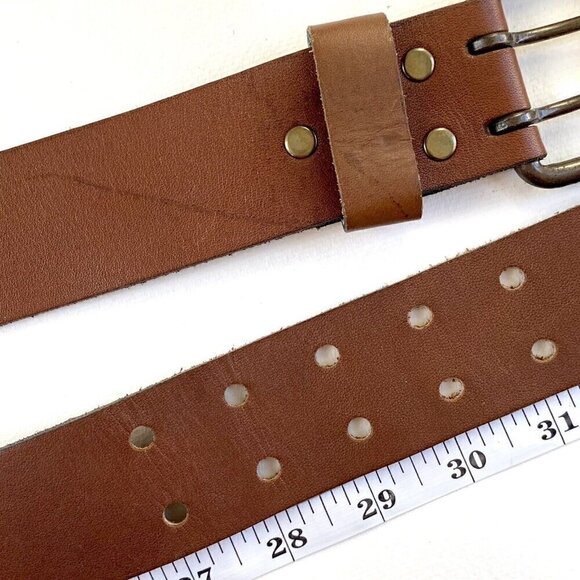 Wide Leather Belt Men’s MED BROWN Brass Buckle Oil Tanned Double Tongue Western - Picture 6 of 6